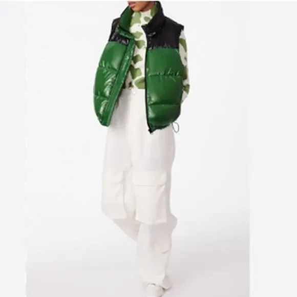 Bernie Bernardo Color Block Puffer Vest Green Black Women's Size Medium NWT - Picture 13 of 13